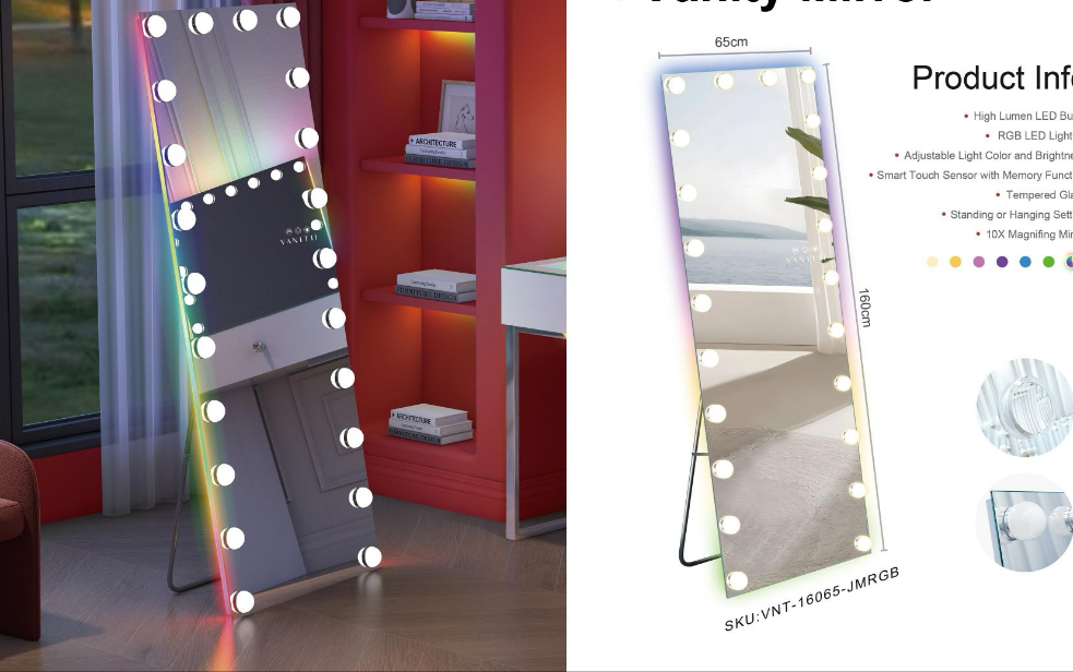 Standing Hollywood dressing mirror