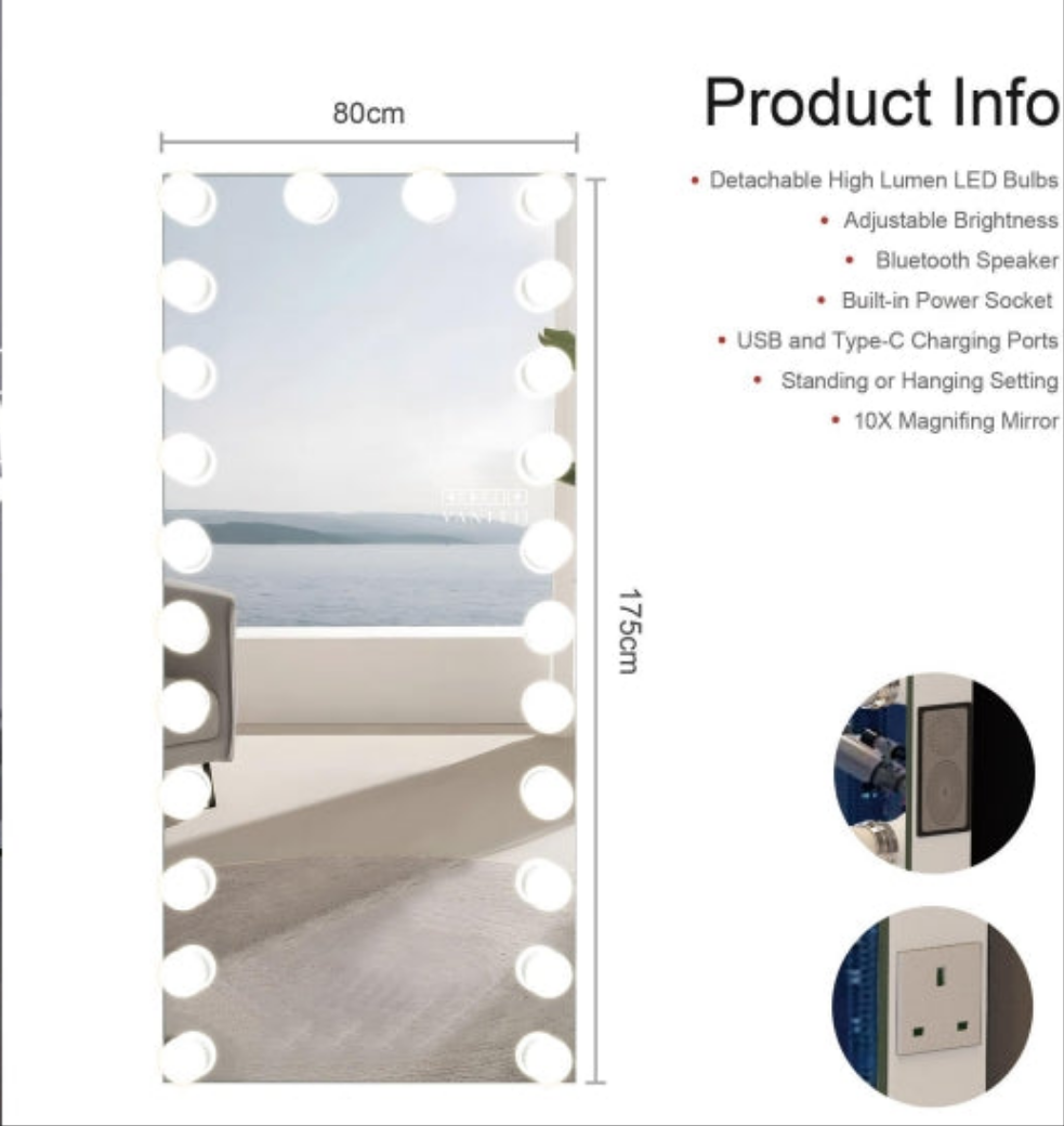 Maril dressing mirror with Bluetooth speaker