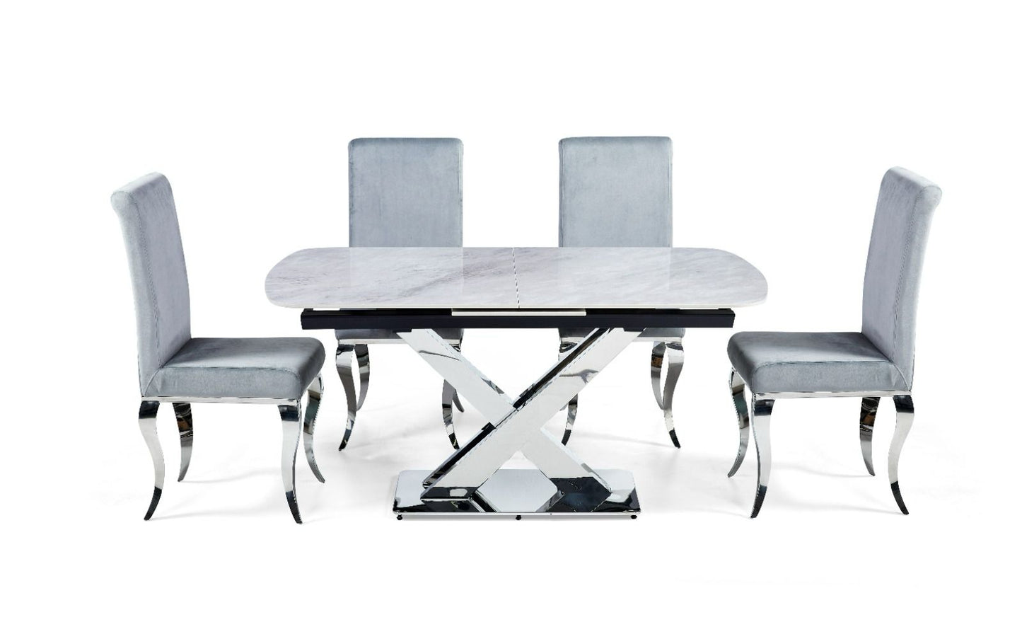 Extending ceramic dining table with 4 chairs