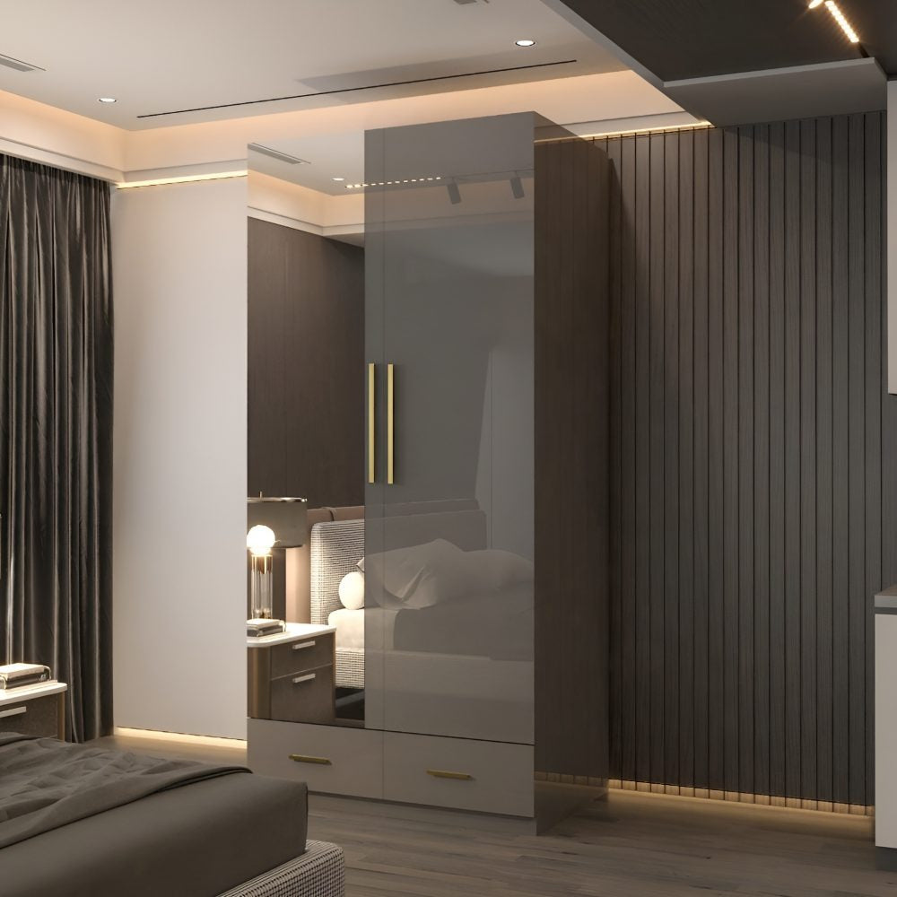 2 door 2 drawers wardrobe with mirrored door