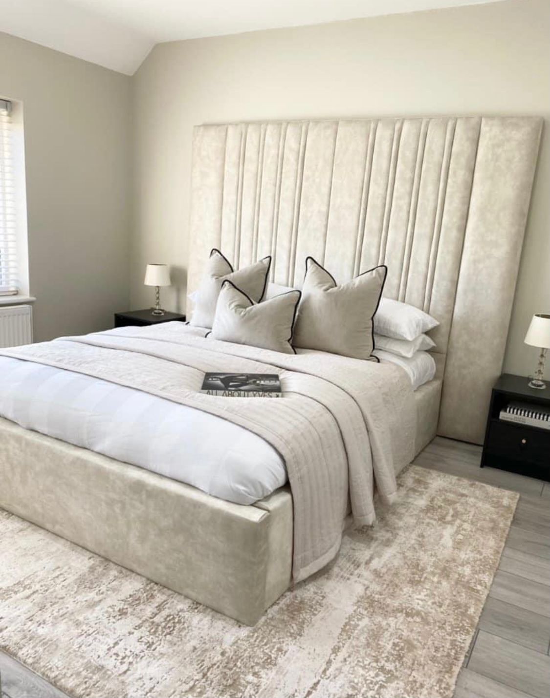 High headboard panel bed frame