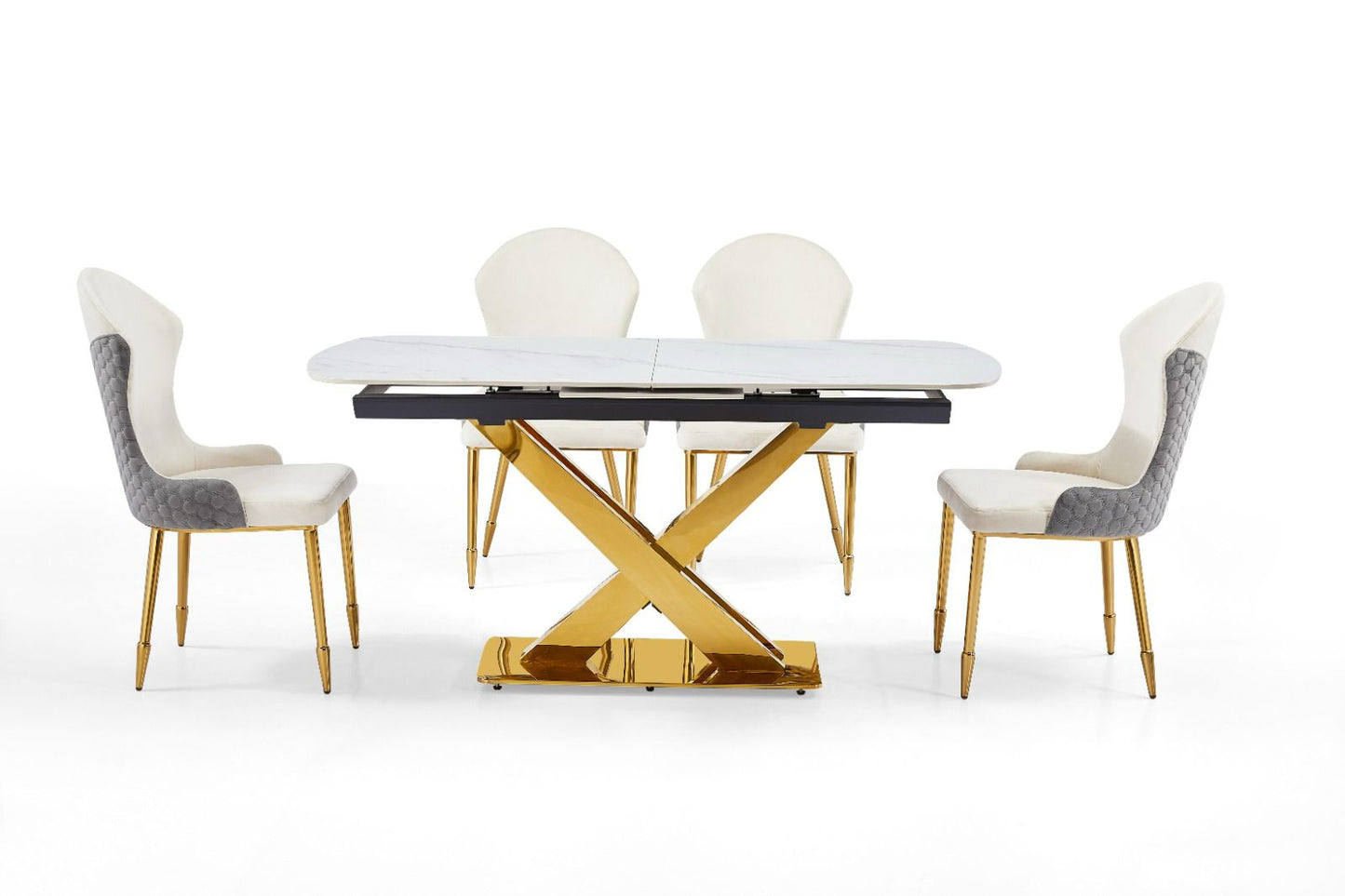 Extending ceramic dining table with 4 chairs