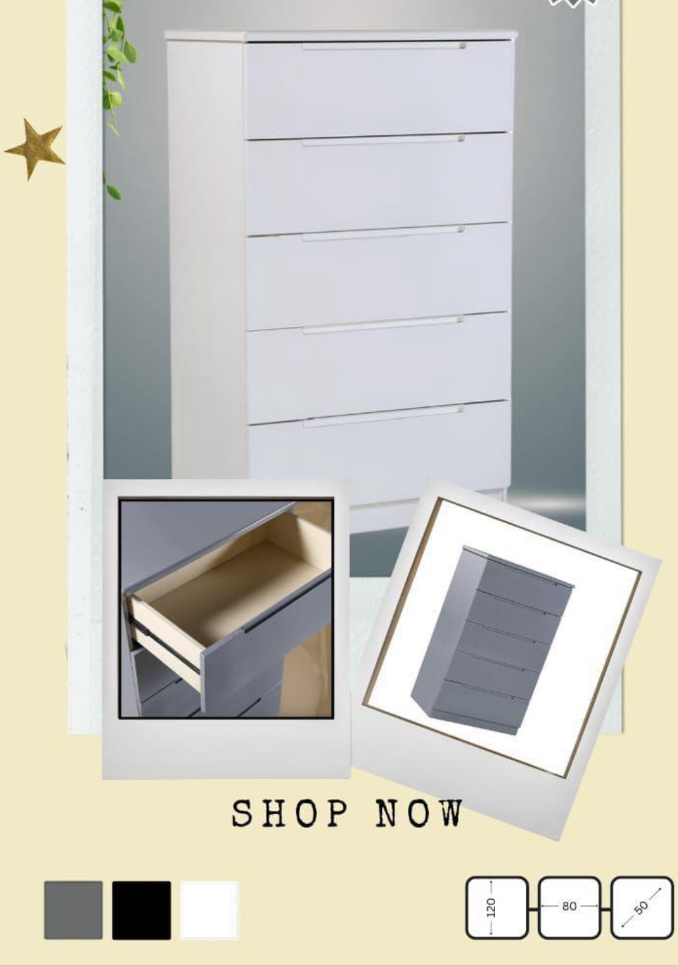 High gloss 4+2 deep drawers chest