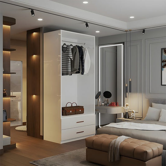 2 door 2 drawers wardrobe with mirrored door