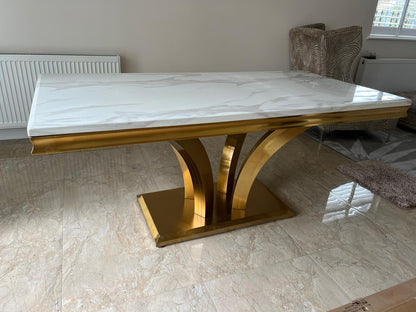 Brushed gold dining table with 6 chairs
