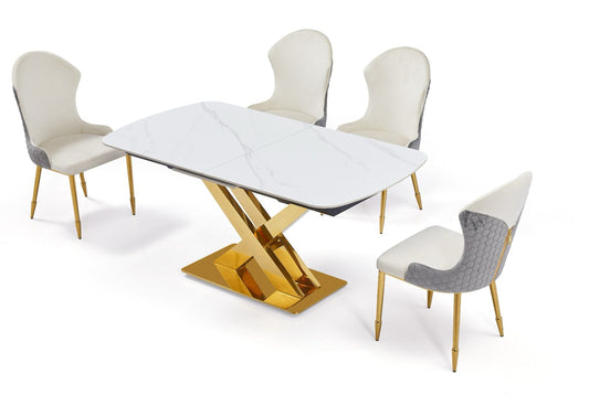 Extending ceramic dining table with 4 chairs