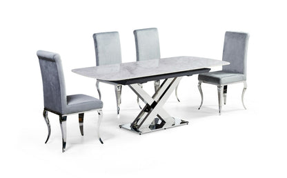 Extending ceramic dining table with 4 chairs